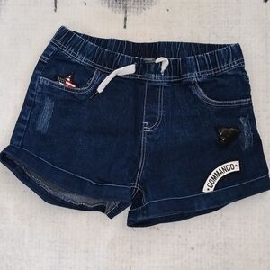 Dark Blue Denim-Style Pull-On Shorts with Drawstring